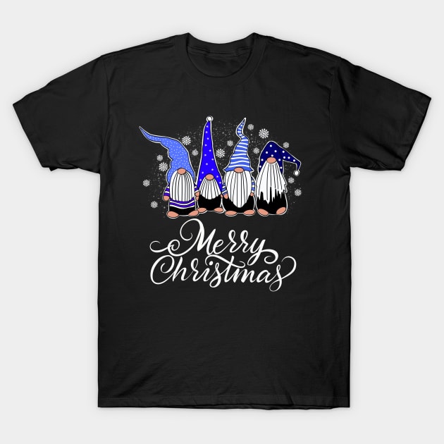 Four Gnomes In Blue Plaid Merry Christmas Matching Family T-Shirt T-Shirt by YasOOsaY